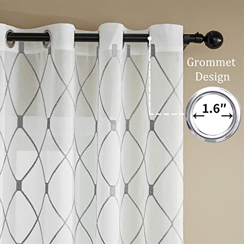 White Sheer Curtains 84 Inches Long for Living Room, 2 Panels Set