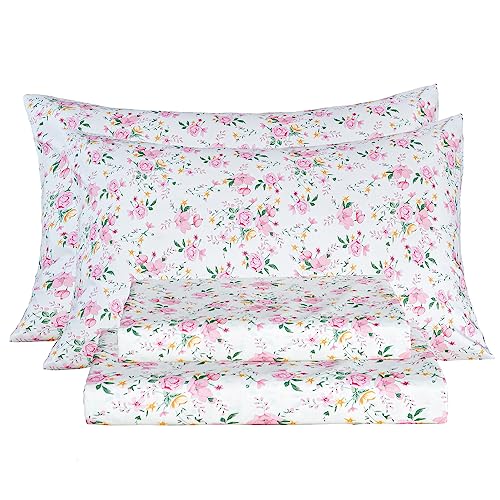 Queen Sheet Set Ultra Soft Breathable Silky Flower Bed Sheets Deep Pocket