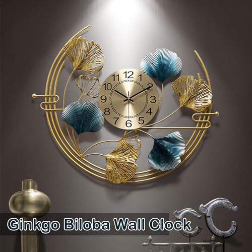 3D Metal Ginkgo Wall Clocks Decorative with Silent Movement Wall Clock