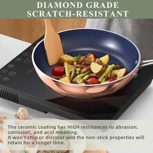 Ceramic Nonstick Cookware Set, Diamond Infused Scratch-Resistant