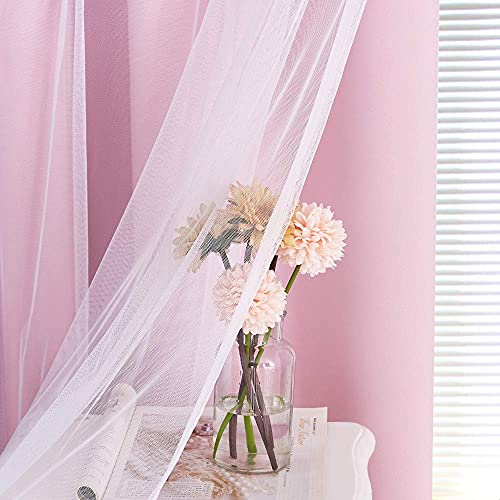 Double-Layered Curtains with Tie-Backs Sheer Drapes Light Blocking, 2 Pcs