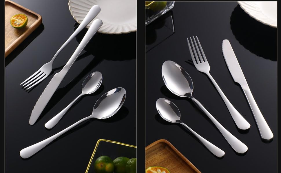 24pcs Silver Colored Stainless Steel Premium Sturdy Flatware Tableware Cutlery Set