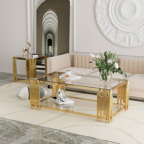 Modern Living Room Table Gold Stainless Steel Metal Leg Rectangular