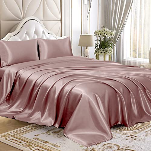 4pcs Satin Sheets Set Luxury Silky Satin Bedding Set with Deep Pocket