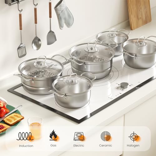 Stainless Steel Cookware Set, 12 Piece Kitchen Induction Cookware Set