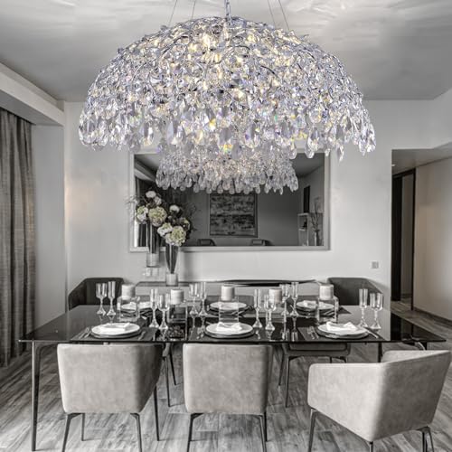 Modern Crystal Chandelier, Gold Pendant Flower Hanging Lighting