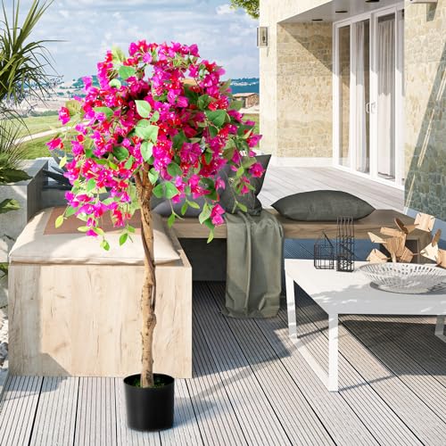 4.4FT Bougainvillea Artificial Tree, Tall Fake Floor Plant for Indoor Outdoor Décor