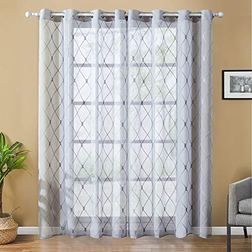 White Sheer Curtains 84 Inches Long for Living Room, 2 Panels Set