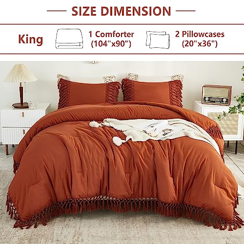 3 Pieces Boho Terracotta Lightweight Comforter Sets