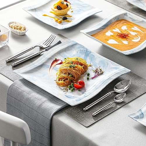 Dinnerware Sets, 12-Piece Porcelain Plates and Bowls Sets, Square Marble