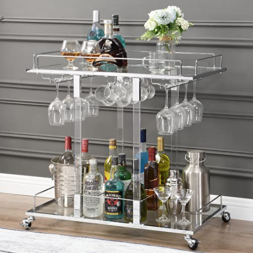 Silver Bar Cart Home Bar Serving Cart with Wine Rack 2-Tier Acrylic