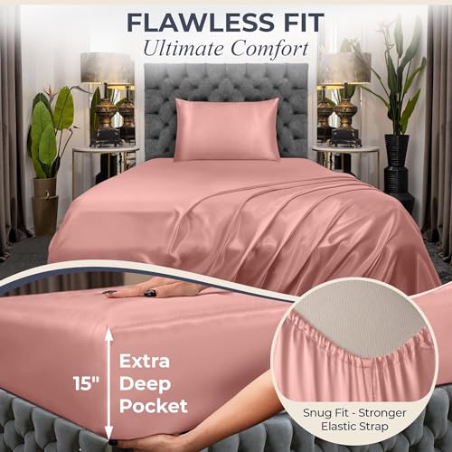 Queen Size Set 4 Pcs - Silky & Luxuriously Soft Satin Bed Sheets