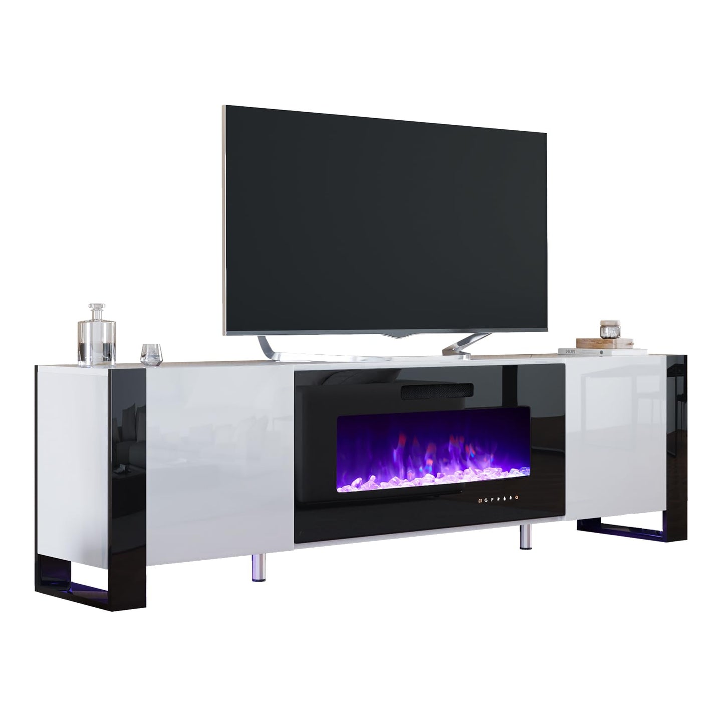 Fireplace TV Stand with 36" Fireplace, 70" Modern High Gloss Entertainment Center