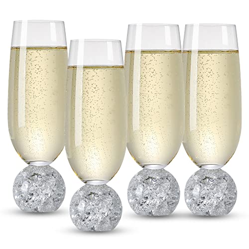 Crystal Champagne Glasses Set of 4, 7 Oz Clear Champagne Flutes