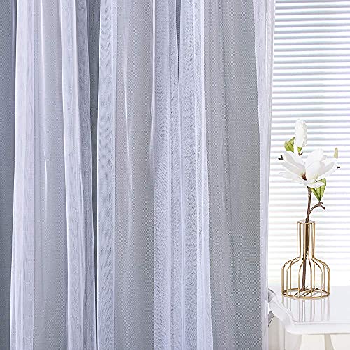 Double-Layered Curtains with Tie-Backs Sheer Drapes Light Blocking, 2 Pcs