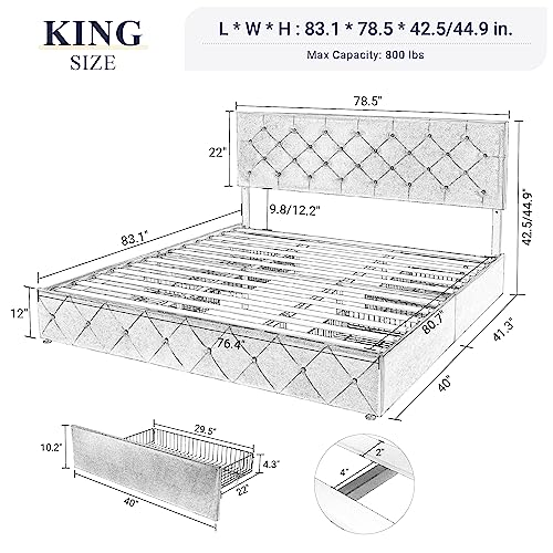 Upholstered Platform Bed Frame with 4 Storage Drawers and Headboard