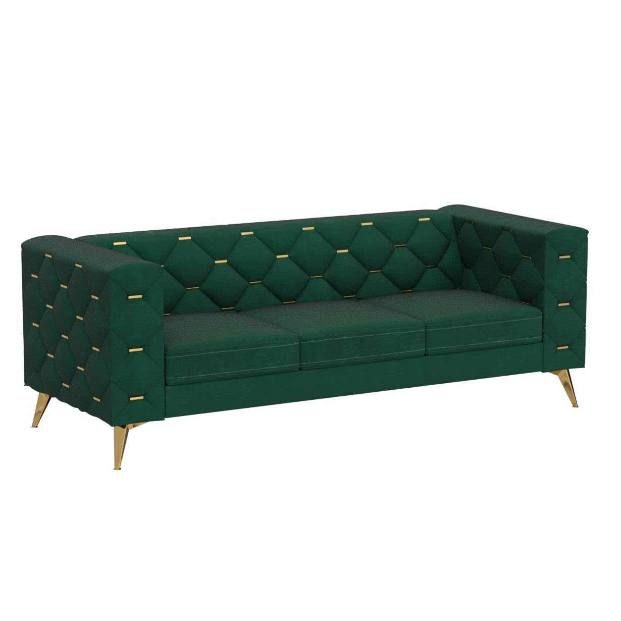 84'' Velvet Upholstered 3 Seater with Square Arms and Tufted Back, Mid-Century Modern