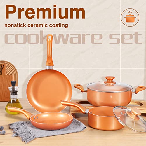 10pcs Cookware Set Ceramic Nonstick Soup Pot/Milk Pot/Frying Pans Set | Copper