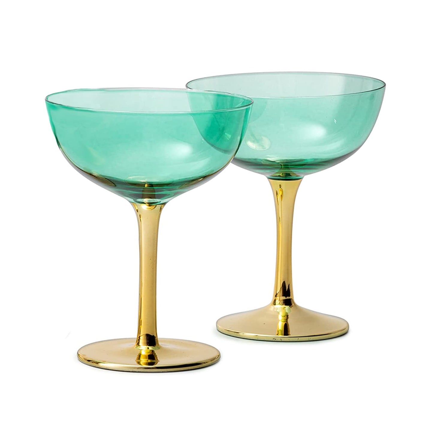 Colored Coupe Art Deco Glasses, Gold | Set of 4 | 8 oz Classic Cocktail Glassware