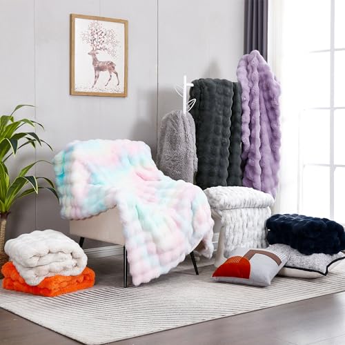 Soft Thick Fuzzy Faux Rabbit Fur Throw Blanket for Couch Sofa