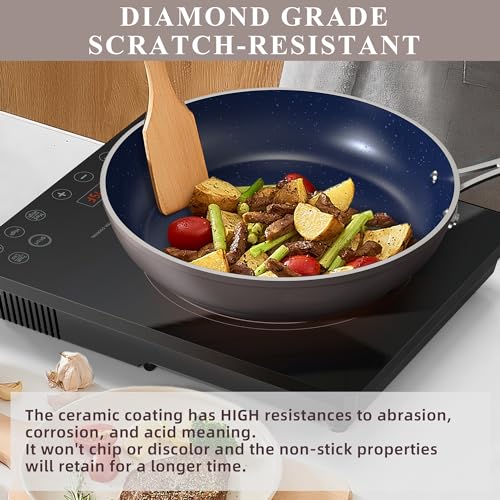 Ceramic Nonstick Cookware Set, Diamond Infused Scratch-Resistant