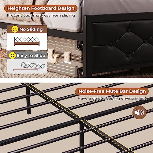 Queen Bed Frame with Storage Headboard and LED Lights