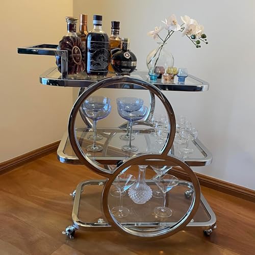 Home Bar Serving Carts 3 Tier Kitchen Carts on Wheels, Chrome