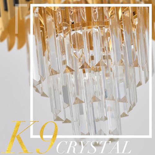 24" Crystal Chandelier Modern Gold 9-Light 5-Tier Luxury