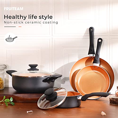 10pcs Cookware Set Ceramic Nonstick Soup Pot/Milk Pot/Frying Pans Set | Copper