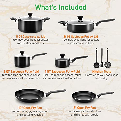 13 Pcs. Nonstick Kitchen Cookware PFOA/PFOS-Free Heat Resistant