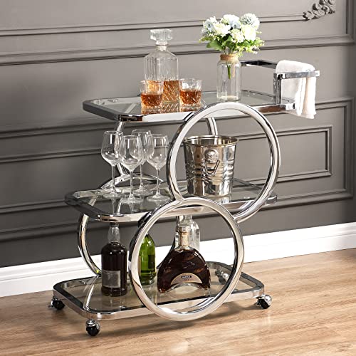 Home Bar Serving Carts 3 Tier Kitchen Carts on Wheels, Chrome