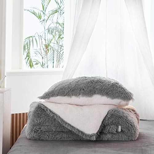 Gray Faux Fur Comforter Set Full/Queen 3 Pieces Bedding Set