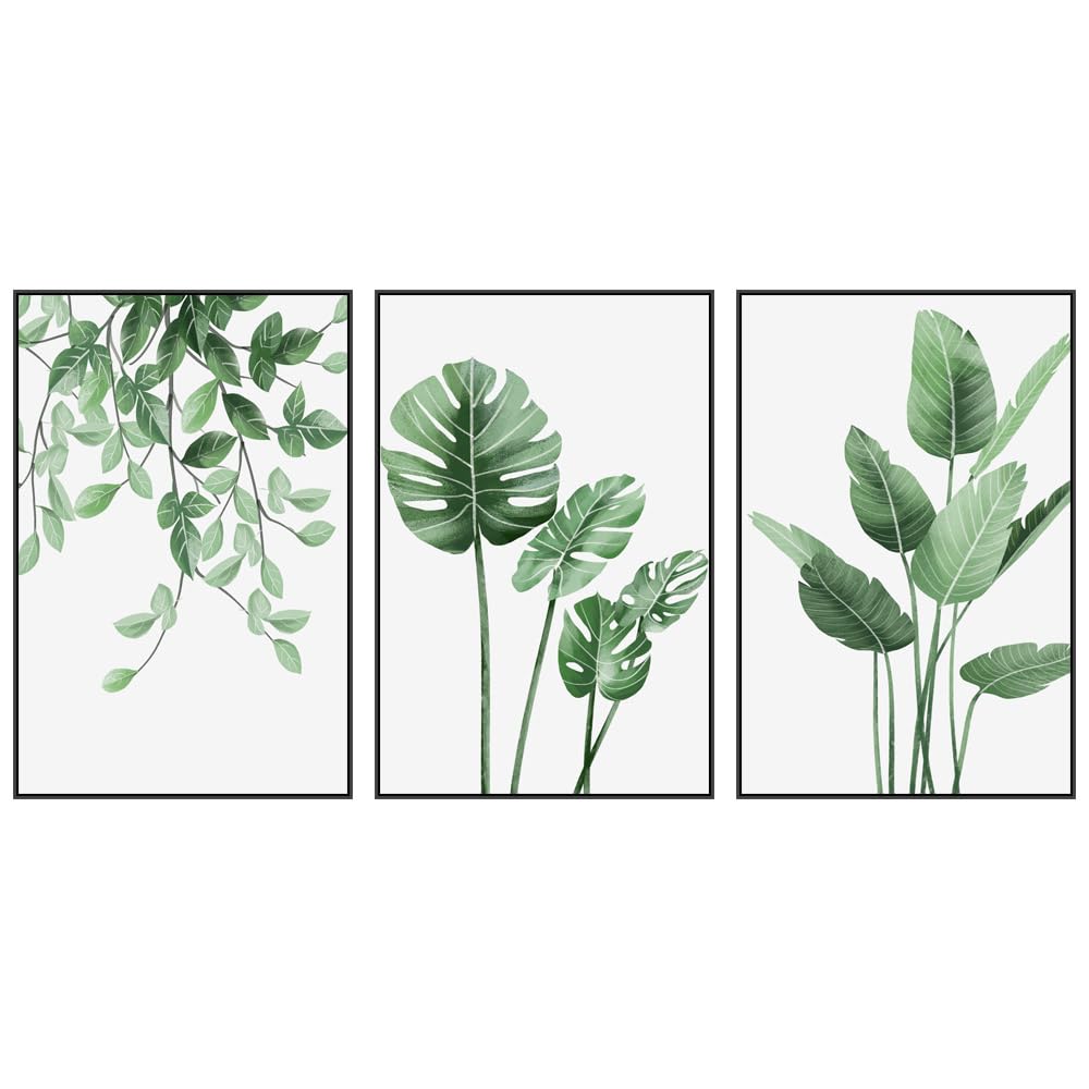 3 Piece Green Plants Poster Canvas Frame Wall Art