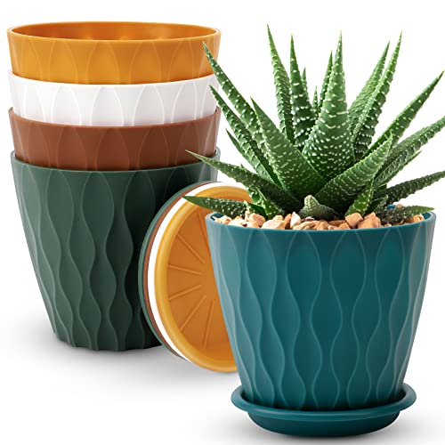 6 inch Plant Pots, 5 Pack Flower Pots Outdoor Indoor, Planters with Drainage Hole