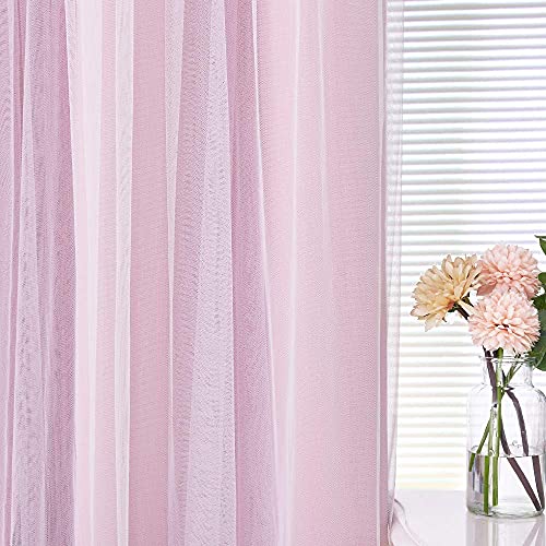 Double-Layered Curtains with Tie-Backs Sheer Drapes Light Blocking, 2 Pcs