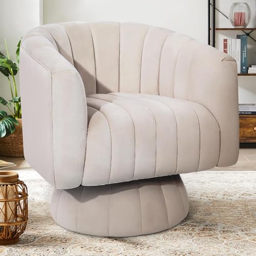 Swivel Barrel Chair with Armrest, Overstuffed Tufted Velvet, Pink