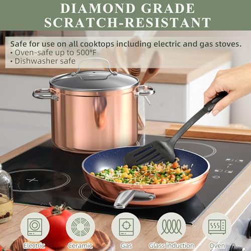 Ceramic Nonstick Cookware Set, Diamond Infused Scratch-Resistant