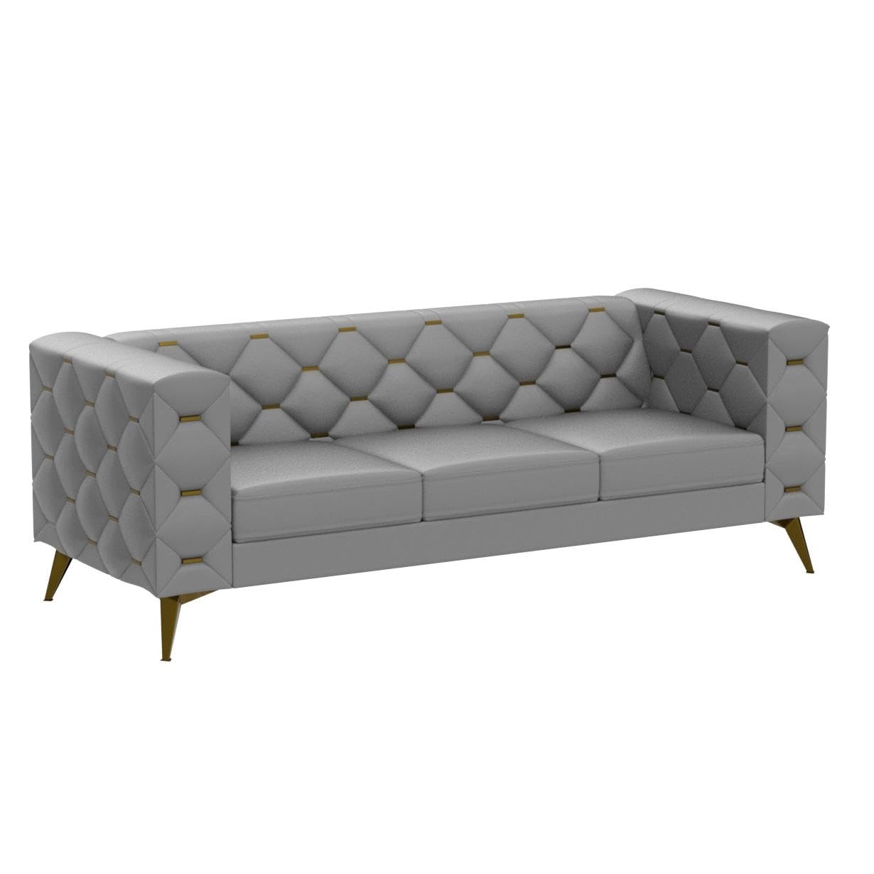 84'' Velvet Upholstered 3 Seater with Square Arms and Tufted Back, Mid-Century Modern