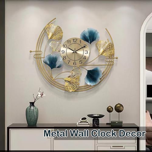 3D Metal Ginkgo Wall Clocks Decorative with Silent Movement Wall Clock