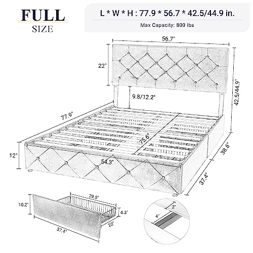 Upholstered Platform Bed Frame with 4 Storage Drawers and Headboard