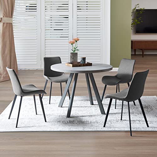 Round Dining Table Set for 4,  (Dining Table + 4 Black Chairs)