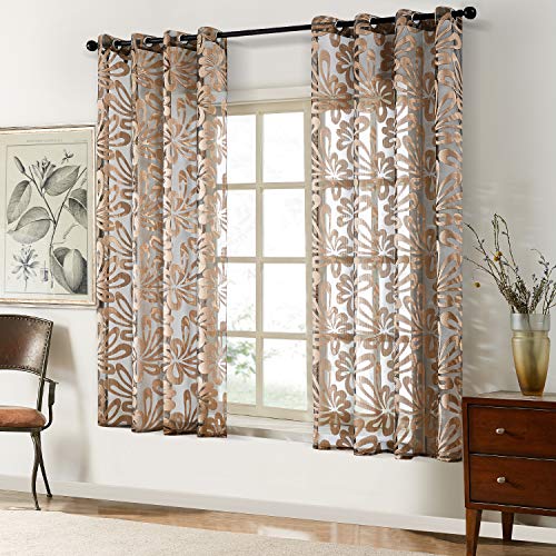 Floral Voile Sheer Curtains 84 Inches Long - Window Treatments 2 Panels