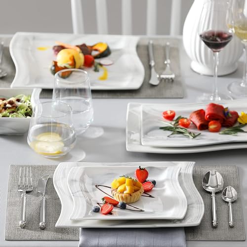 Dinnerware Sets, 12-Piece Porcelain Plates and Bowls Sets, Square Marble