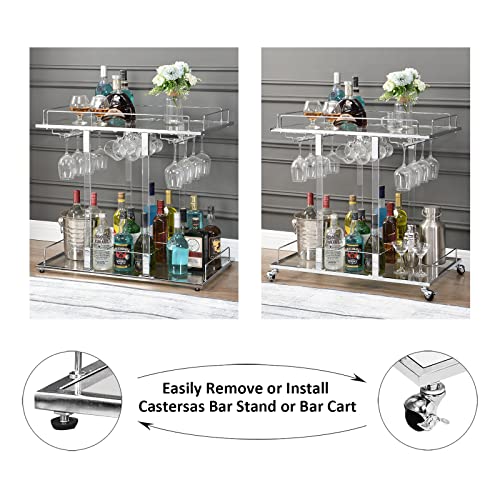 Silver Bar Cart Home Bar Serving Cart with Wine Rack 2-Tier Acrylic