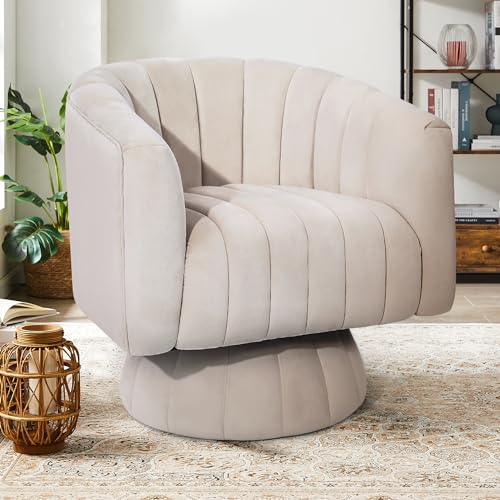 Swivel Barrel Chair with Armrest, Overstuffed Tufted Velvet, Pink