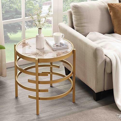 Coffee Table, Marble Stone Silver Living Room Table Modern Round