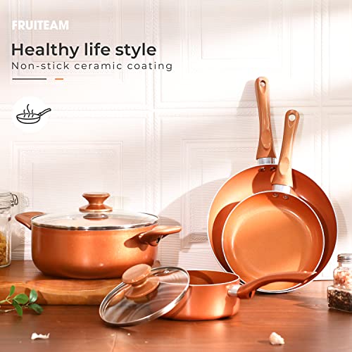 10pcs Cookware Set Ceramic Nonstick Soup Pot/Milk Pot/Frying Pans Set | Copper