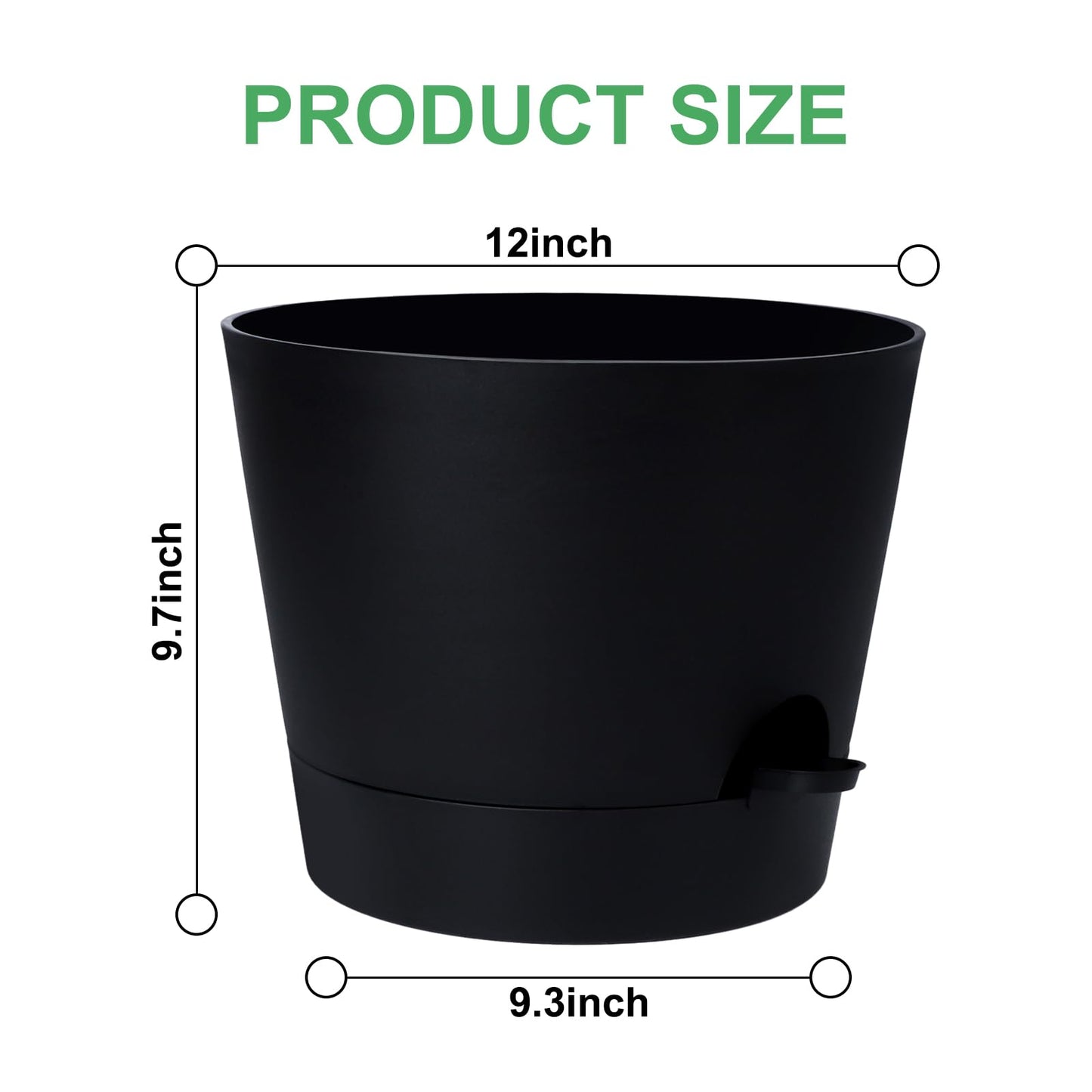 Indoor Self Watering Planters with Drainage Holes and Saucers, Black, 6 Pots