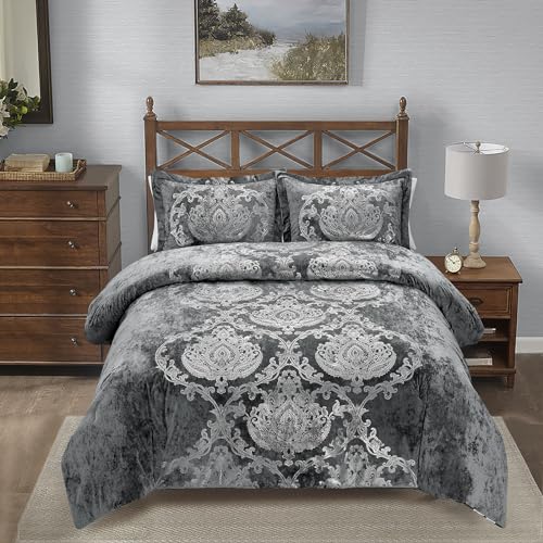 Metallic Print Comforter Set, Distressed Velvet Face with Metallic Print