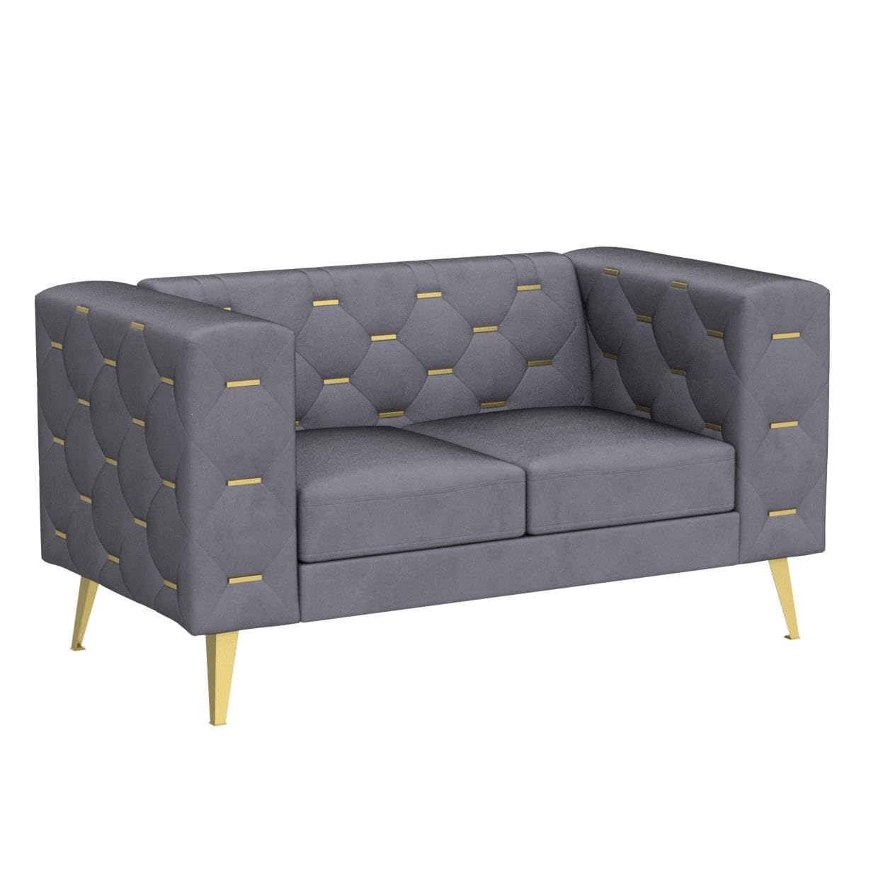 84'' Velvet Upholstered 3 Seater with Square Arms and Tufted Back, Mid-Century Modern